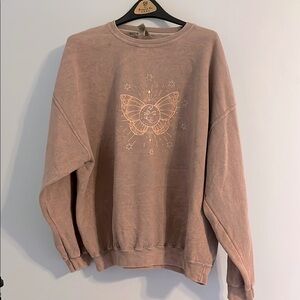 Brown Crewneck Sweater with Butterfly Sun Pattern 2X